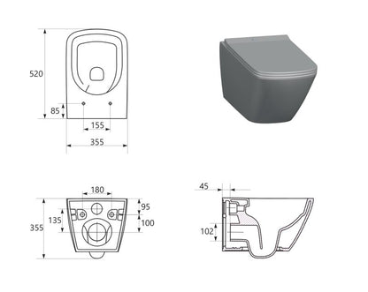 Væghængt Toilet City Pro Square Vortex Hvid 35,5x35,5x52 cm