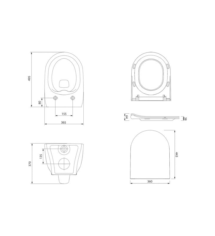 Væghængt Toilet Luna Uden Bræt Hvid Blank 49,5 cm 5901771133896