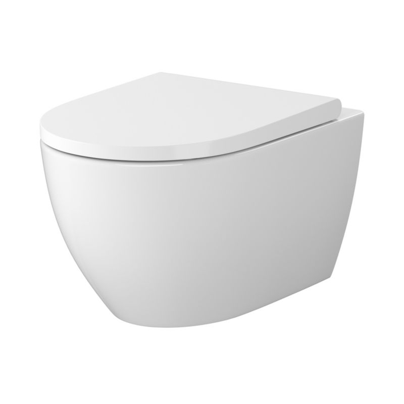 Væghængt Toilet Oval Vortex Hvid med Lydsvag Sæde 35,5x52,5 cm