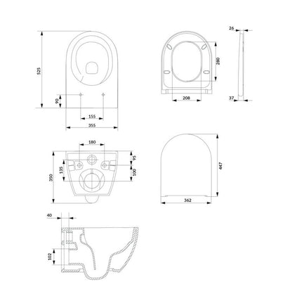 Væghængt Toilet Oval Vortex Hvid med Lydsvag Sæde 35,5x52,5 cm