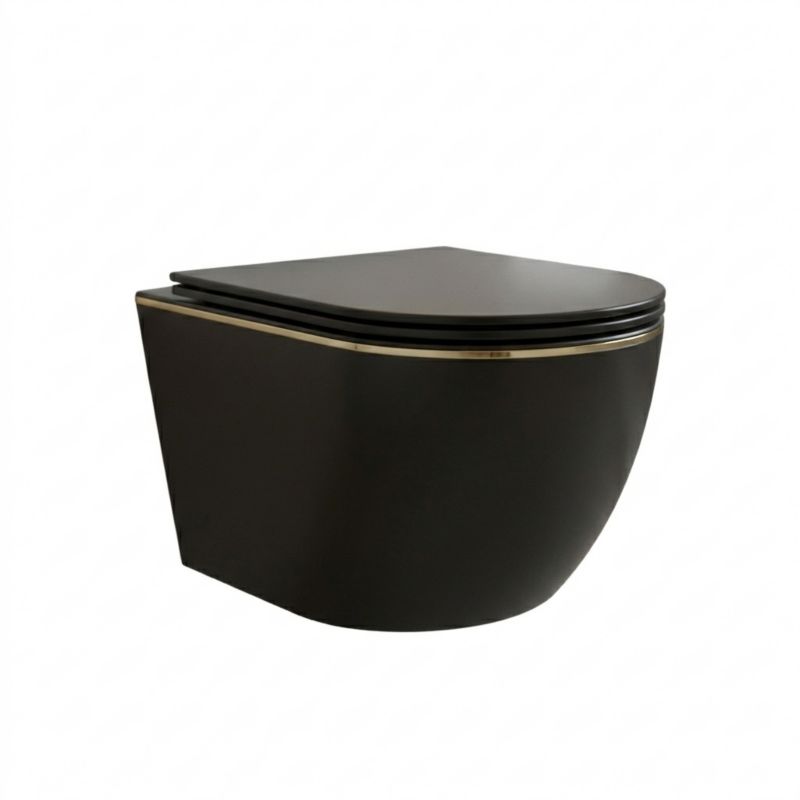 Væghængt Toilet Corciano Clarity Midnight Gold Mat Sort med Gulddetalje 49 cm