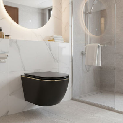 Væghængt Toilet Corciano Clarity Midnight Gold Mat Sort med Gulddetalje 49 cm