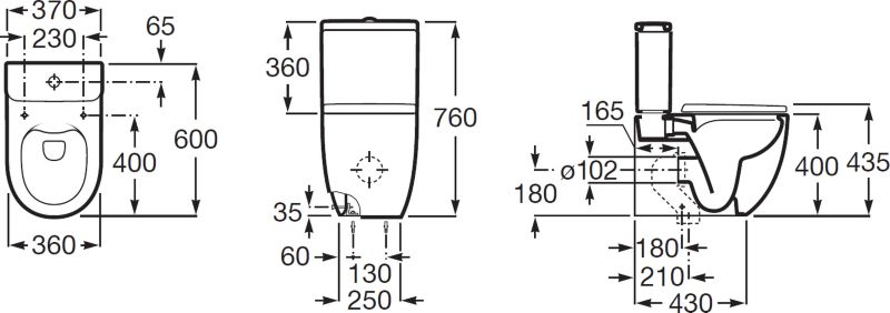 Toiletkumme Væghængt Rimless Supraglaze Hvid 37x60 cm