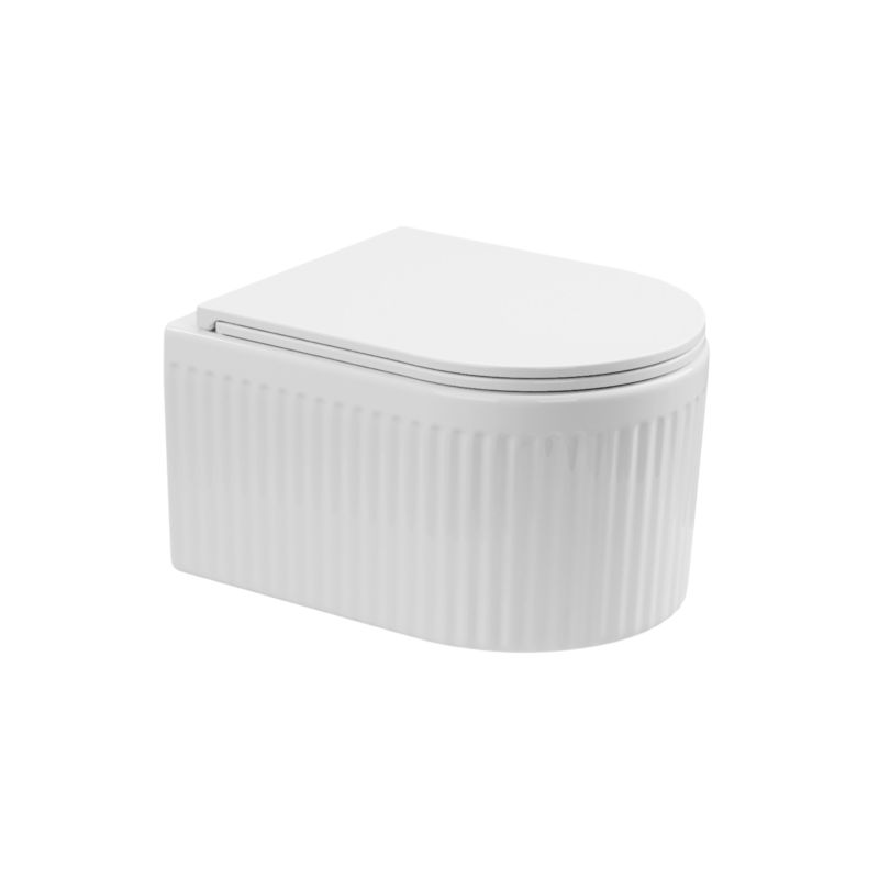 Væghængt Toilet Magic Riflet Hvid med QFS Støjsvag Skyl og Låg 49,5x36,5x36,5 cm