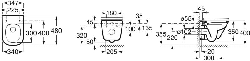 Væghængt Toilet Roca Gap Rimless 48 cm Hvid med Låg
