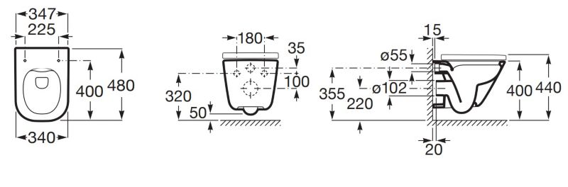 Væghængt Toilet Roca Gap Rimless 48 cm Hvid med Låg