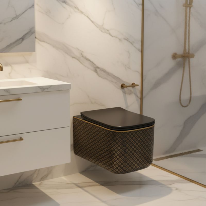 Væghængt Toilet Corciano Nexa 3 Midnight Gold Edition 51x34x35 cm Sort/Guld