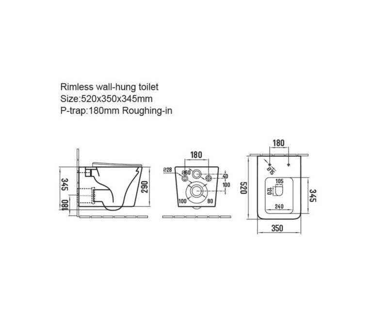 Væghængt Toilet Tornado Elegance Hvid 52x35x34,5 cm