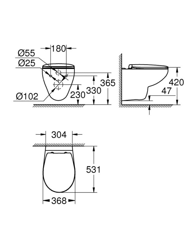 Væghængt Toilet Grohe Bau Ceramic med Softclose Sæde, Randløs, Hvid