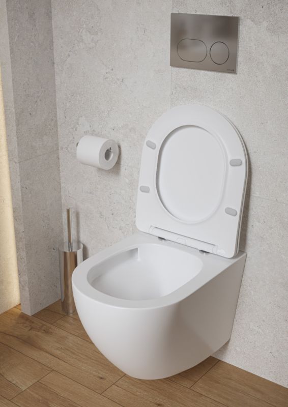 Væghængt Toilet Mito Desse Uden Skyllekant med Hvirvelskyl Hvid Højglans med Låg Softclose 1 stk.
