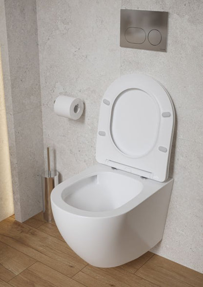 Væghængt Toilet Mito Desse Uden Skyllekant med Hvirvelskyl Hvid Højglans med Låg Softclose 1 stk.