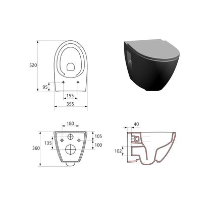Væghængt Toilet Moduo Vortex Uden Skyllekant med Låg Hvid 52 cm