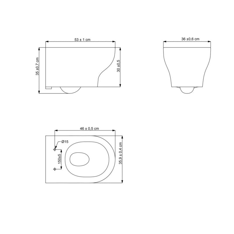Væghængt Toilet Hvid Rund 53x36x35 cm