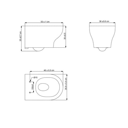 Væghængt Toilet Hvid Rund 53x36x35 cm