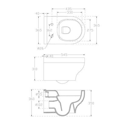 Væghængt Toilet Cavally Hvid med Langsomt Lukkende Sæde 36,5x54,5 cm