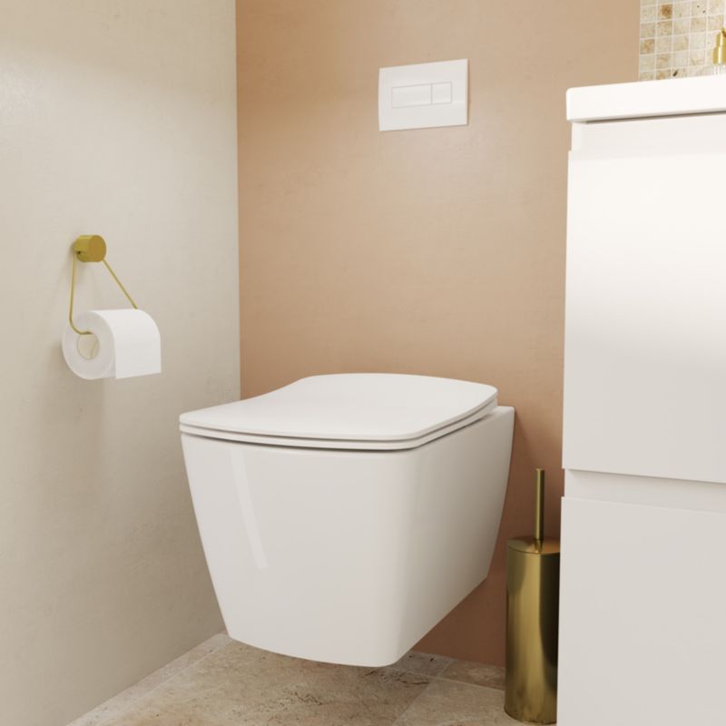 Væghængt Toilet Levanna Uden Skyllekant med Langsomt Lukkende Sæde Hvid