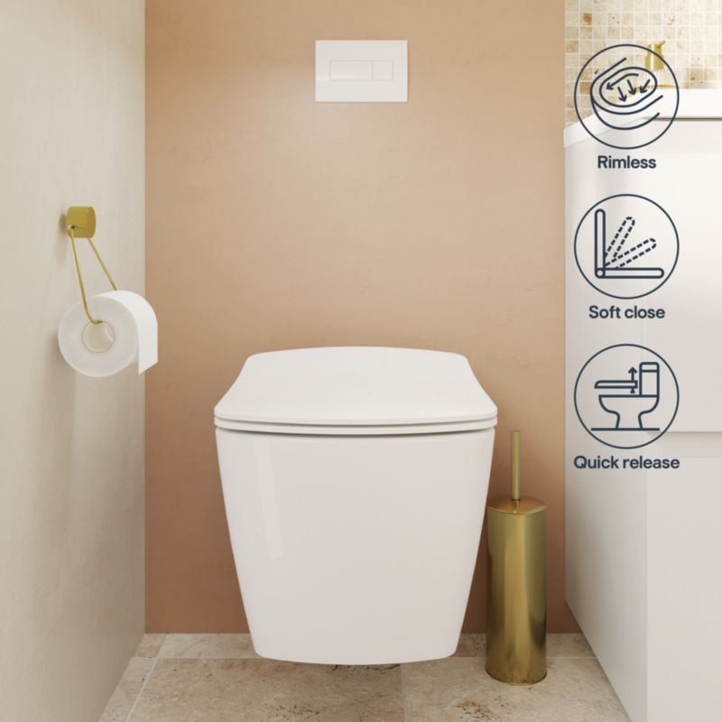 Væghængt Toilet Levanna Uden Skyllekant med Langsomt Lukkende Sæde Hvid