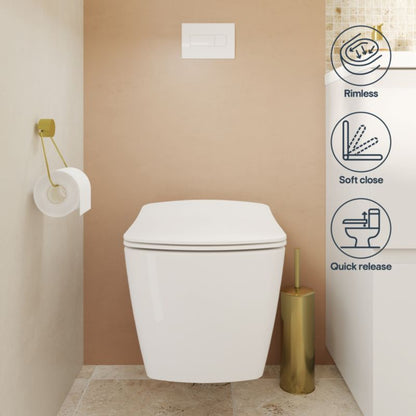 Væghængt Toilet Levanna Uden Skyllekant med Langsomt Lukkende Sæde Hvid