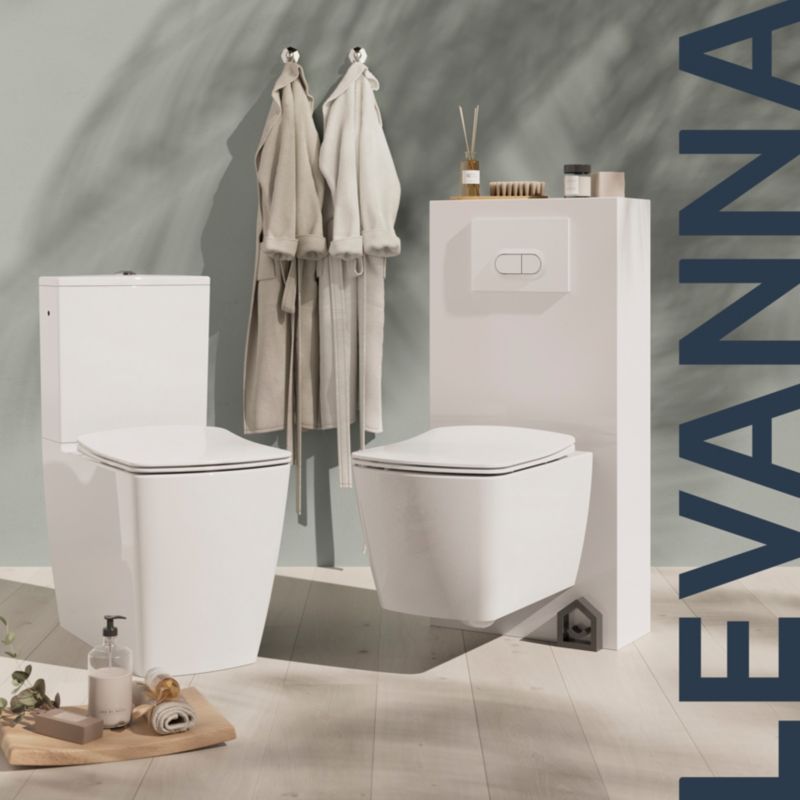 Væghængt Toilet Levanna Uden Skyllekant med Langsomt Lukkende Sæde Hvid