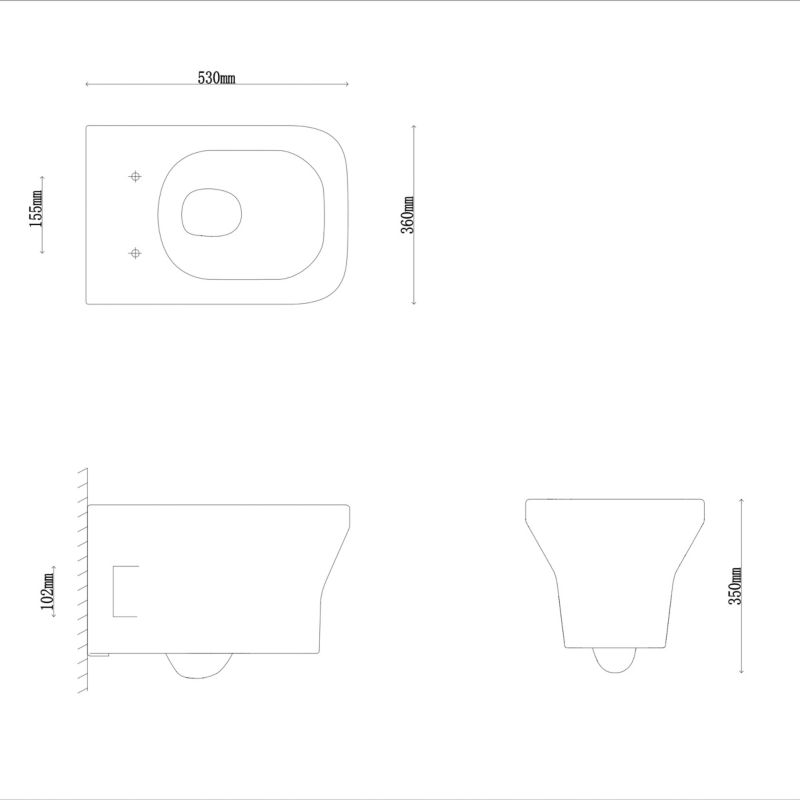 Væghængt Toilet Teesta Hvid Rund Uden Skyllekant 53x36x35 cm
