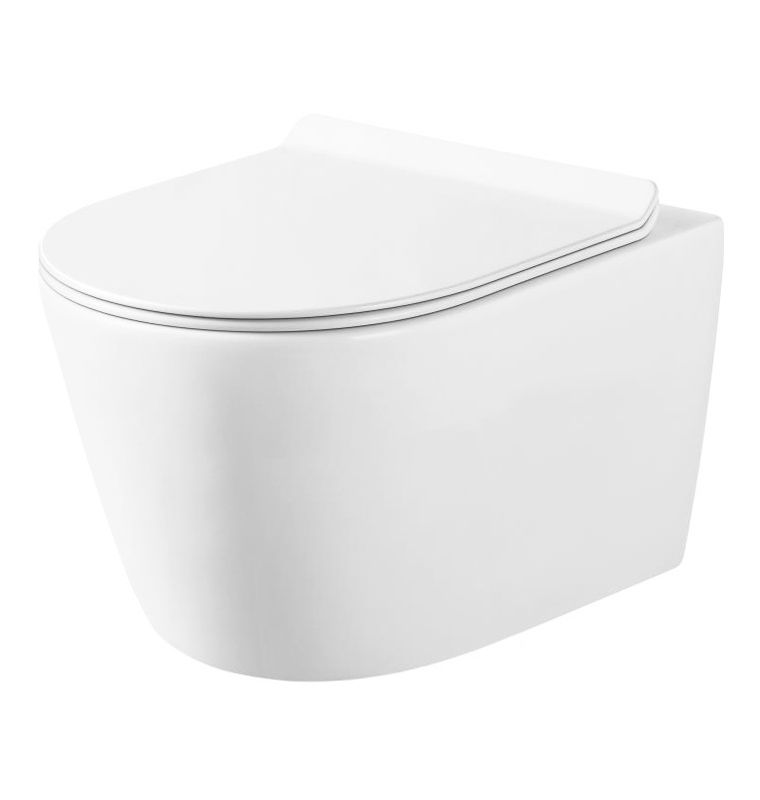 Væghængt Toilet Hvid Uden Skyllekant med Softclose Sæde 49x35,5x37,5 cm