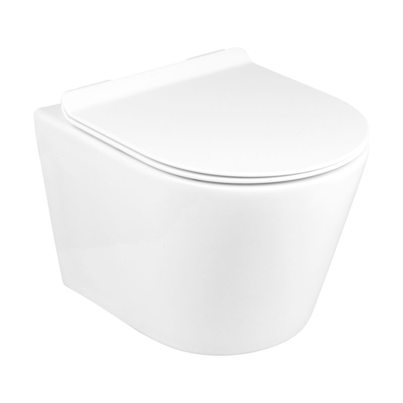Væghængt Toilet Hvid Uden Skyllekant med Softclose Sæde 49x35,5x37,5 cm