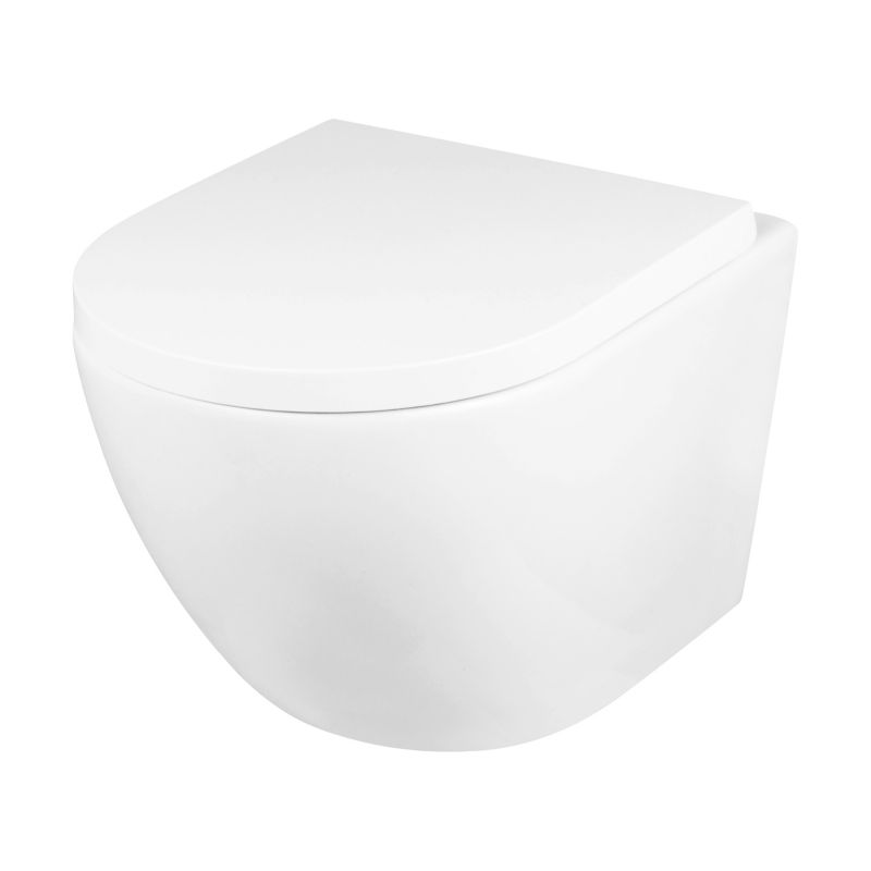 Væghængt Toilet Rundt Uden Skyllekant med Sæde Hvid 49 x 35,5 x 36 cm | 5901912834828