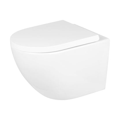 Væghængt Toilet Rundt Uden Skyllekant med Sæde Hvid 49 x 35,5 x 36 cm | 5901912834828
