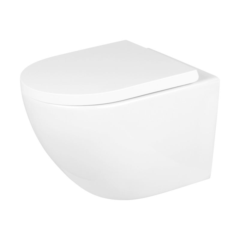 Væghængt Toilet Rundt Uden Skyllekant med Sæde Hvid 49 x 35,5 x 36 cm | 5901912834828