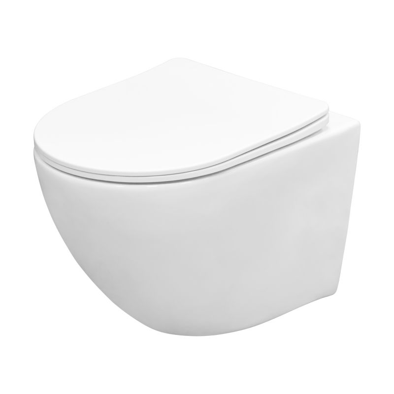 Væghængt Toilet Calma Rundt Hvidt Uden Skyllekant med Sæde 36x51 cm