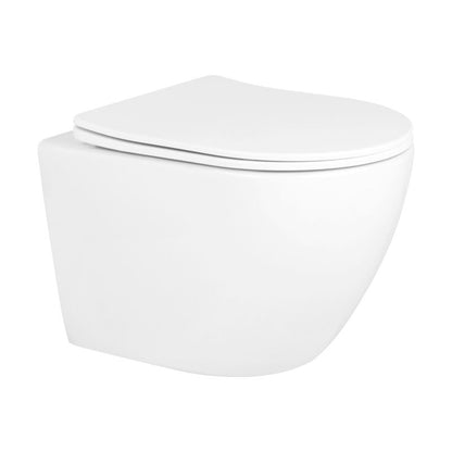 Væghængt Toilet Calma Rundt Hvidt Uden Skyllekant med Sæde 36x51 cm