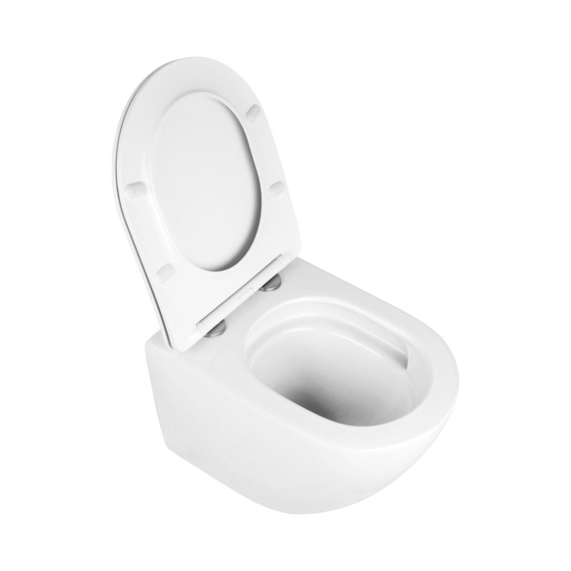 Væghængt Toilet Calma Rundt Hvidt Uden Skyllekant med Sæde 36x51 cm