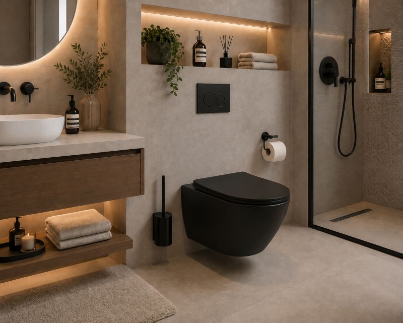 Væghængt Toilet Riviera Uden Skyllekant Sort 48,5x36x35,5 cm