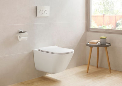 Væghængt Toilet 48 cm Hvid Uden Bræt Kantfri med Lyddæmpet Sæde