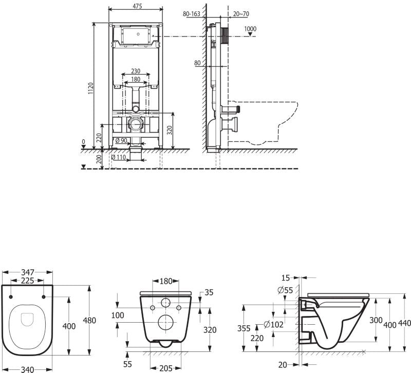 Væghængt Toilet med Sæde og Stel Rimless Hvid 1 stk.