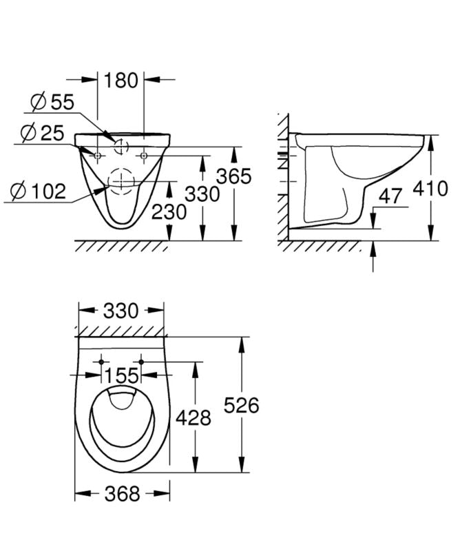Væghængt Toilet Grohe Bau Keramik Hvid 368x526x410 mm