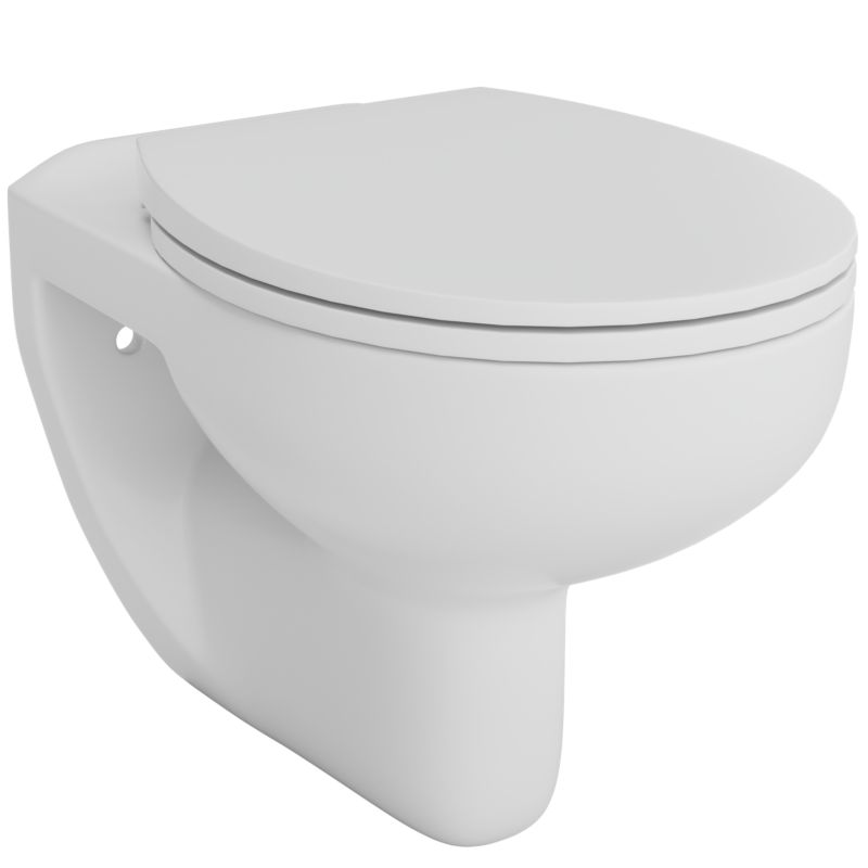 Væghængt Toilet Basic Rim Uden Krans med Langsomt Lukkende Sæde Hvid 53,5x35x40 cm