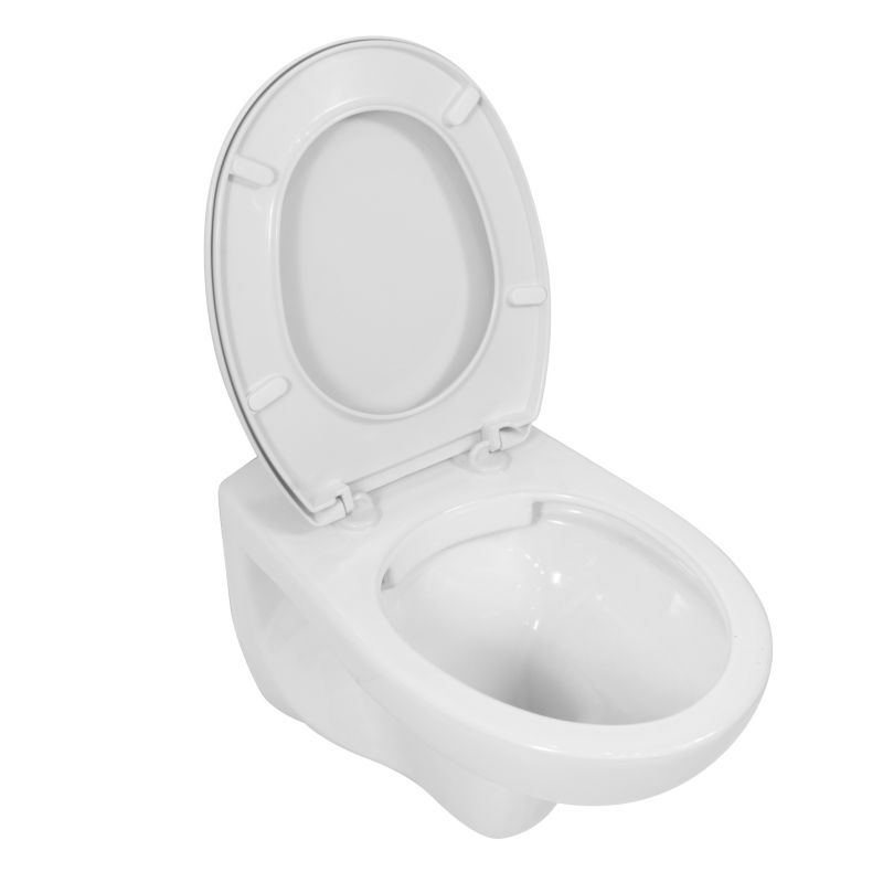 Væghængt Toilet Basic Rim Uden Krans med Langsomt Lukkende Sæde Hvid 53,5x35x40 cm