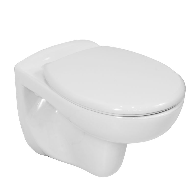 Væghængt Toilet Basic Rim Uden Krans med Langsomt Lukkende Sæde Hvid 53,5x35x40 cm