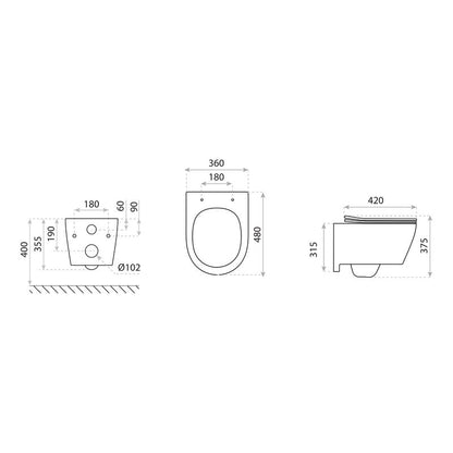 Væghængt Toilet Dino Rim Uden Kravel Hvid 48x36x37,5 cm