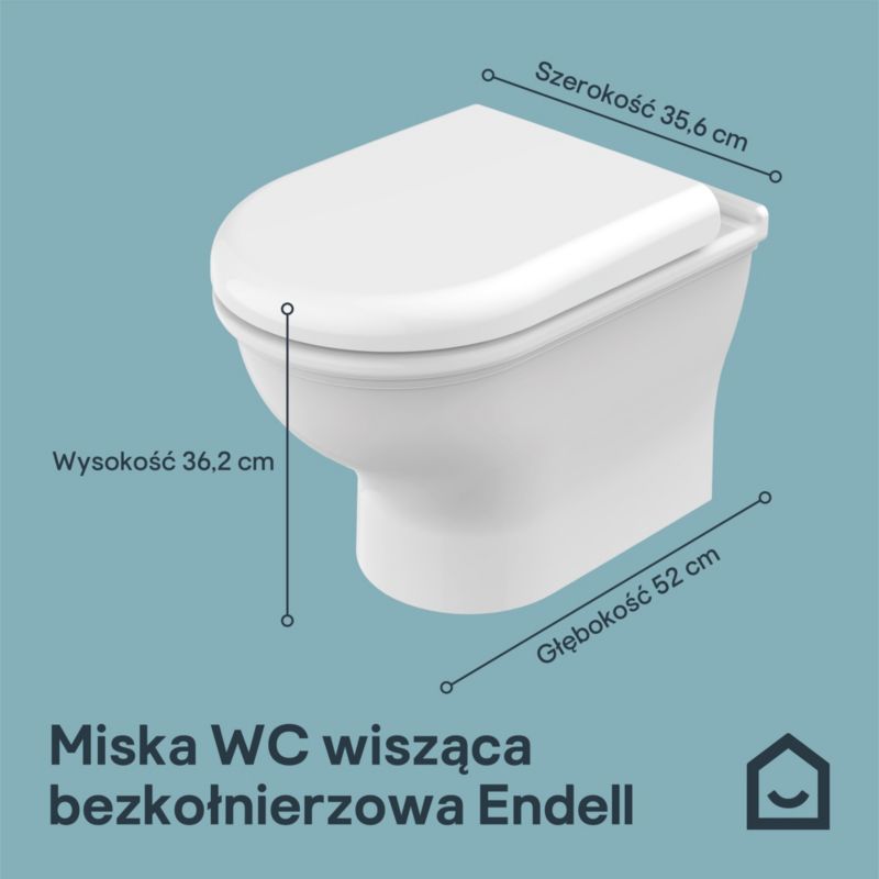 Væghængt Toilet Endell Hvid med Låg og Hvirvelskyl