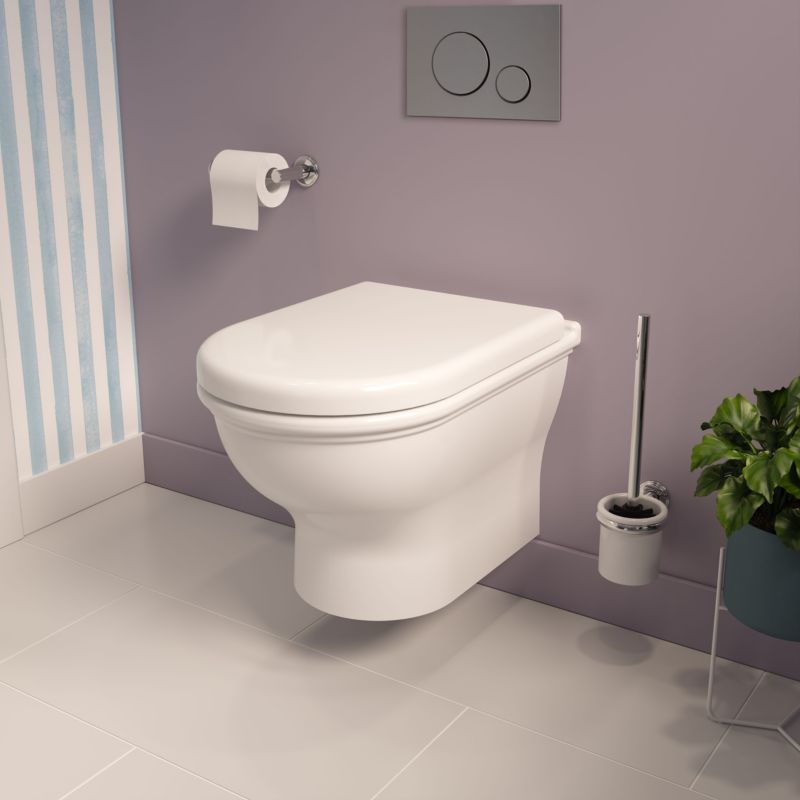 Væghængt Toilet Endell Hvid med Låg og Hvirvelskyl
