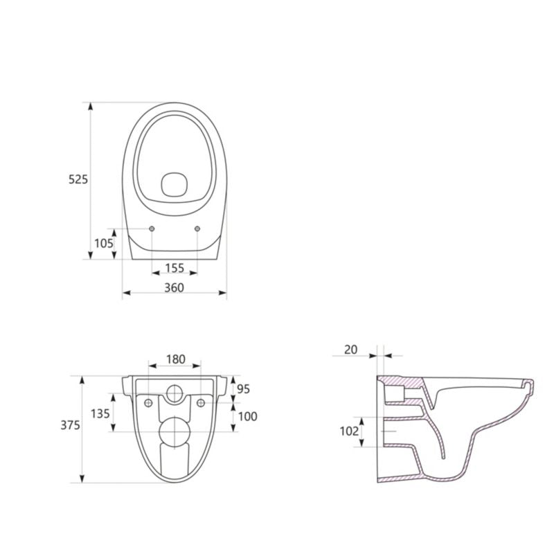 Væghængt Toilet Tasi 36x51x36 cm Hvid | 5063022514912