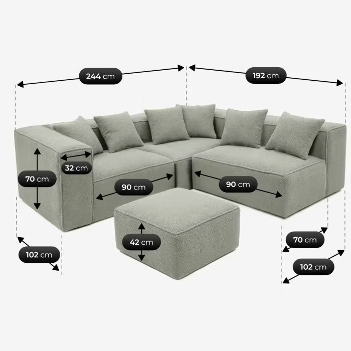 Modulopbygget Hjørnesofa Bouclé 244x192 cm Grå