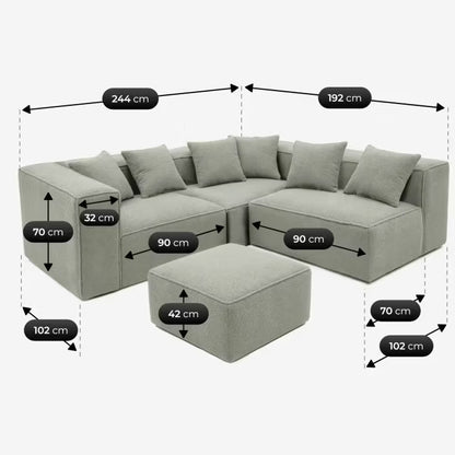 Modulopbygget Hjørnesofa Bouclé 244x192 cm Grå