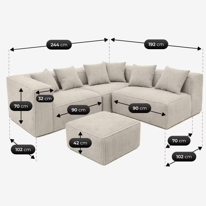 Modulopbygget Hjørnesofa CERIO 244x192 cm Fløjl Beige