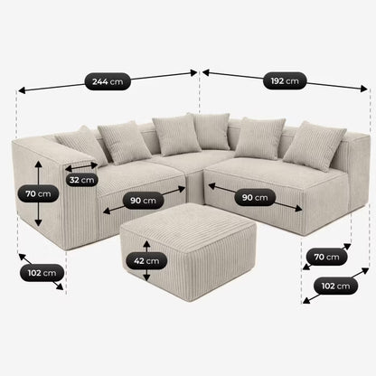 Modulopbygget Hjørnesofa CERIO 244x192 cm Fløjl Beige