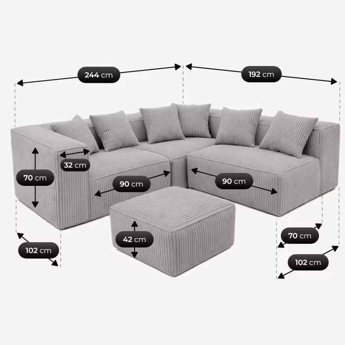 Modulopbygget Hjørnesofa CERIO 244x192 cm Grå Fløjl