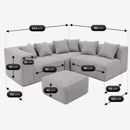 Modulopbygget Hjørnesofa CERIO 244x192 cm Grå Fløjl