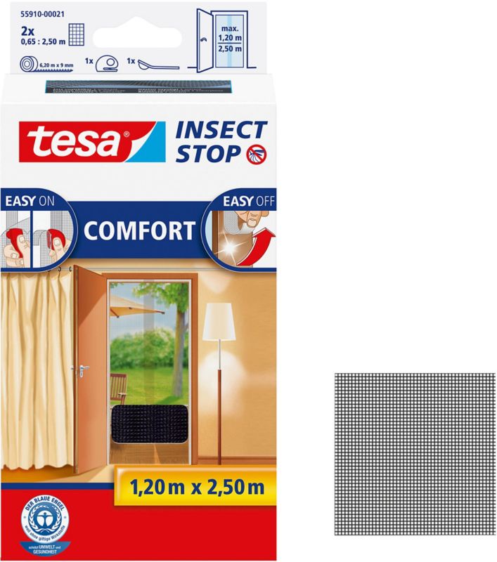 Tesa Comfort dørmyggenet 1,2 x 2,5 m sort